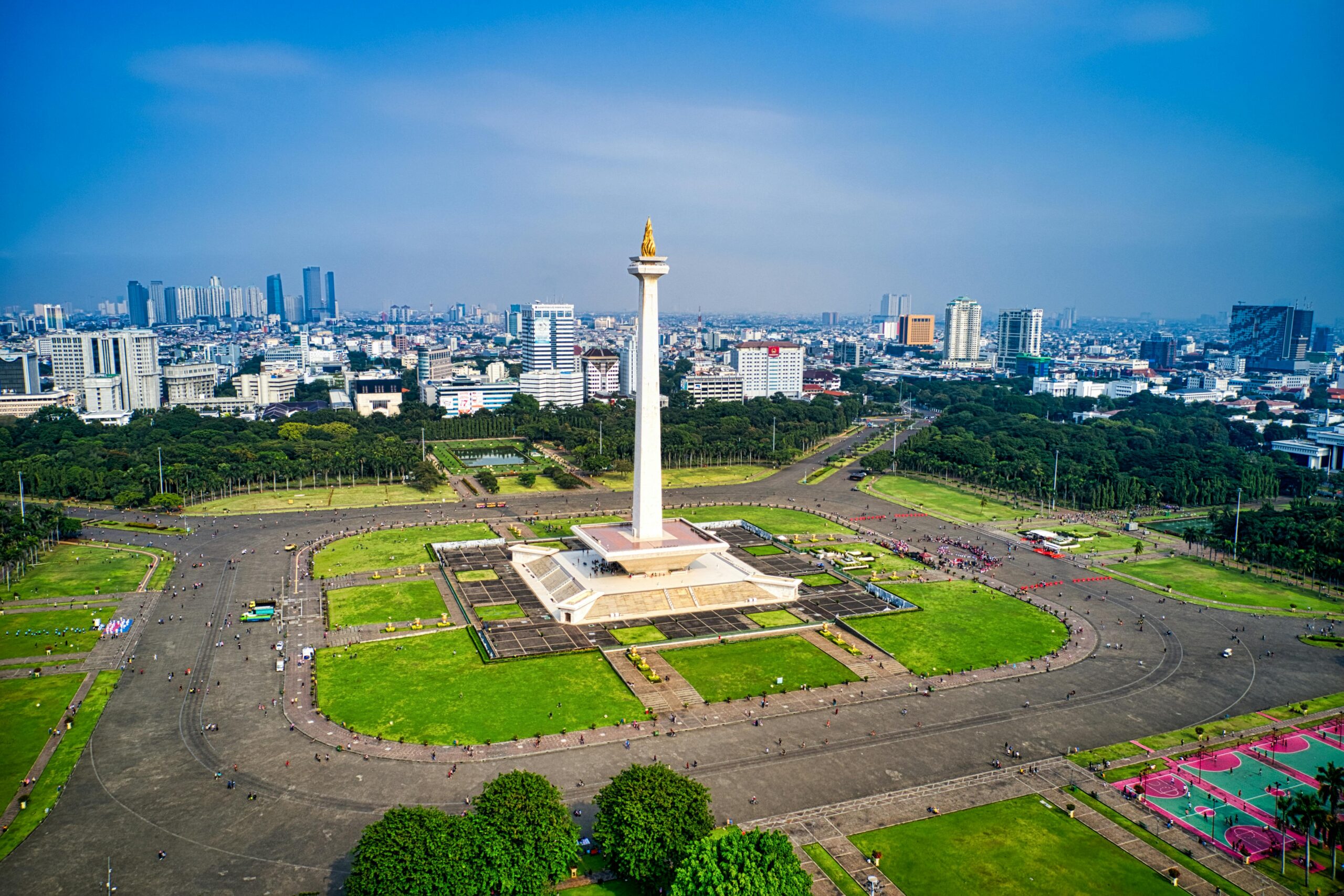 Stunning aerial view of the iconic Monas Monument in Jakarta, Indonesia.